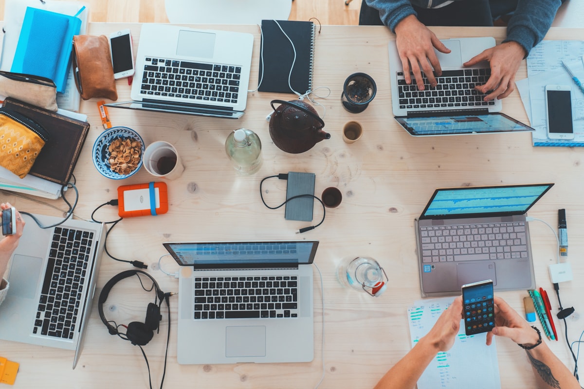 Professionals working on laptops
